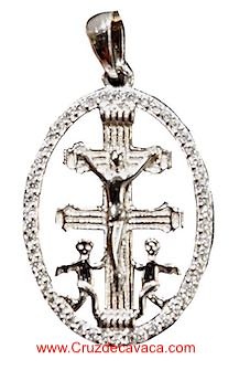 SILVER CROSS OF CARAVACA MEDAL WITH LABEL 