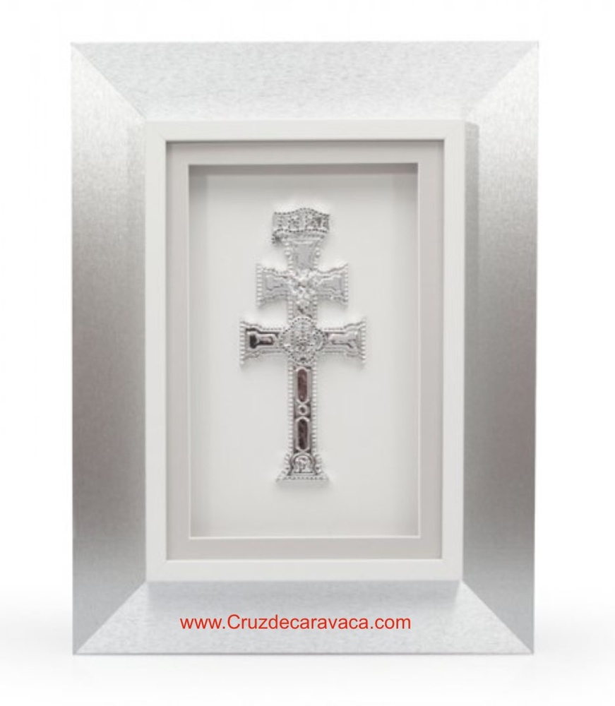 TABLE OF THE CROSS OF CARAVACA WITH SILVER WOODEN FRAME 