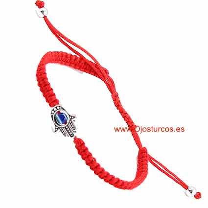 TURKISH EYE BRACELET WITHIN THE HAND OF FATIMA WITH RED CORD 