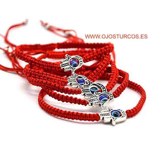 TURKISH EYE BRACELET WITHIN THE HAND OF FATIMA WITH RED CORD 