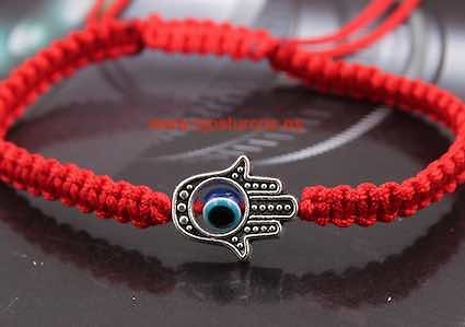 TURKISH EYE BRACELET WITHIN THE HAND OF FATIMA WITH RED CORD 