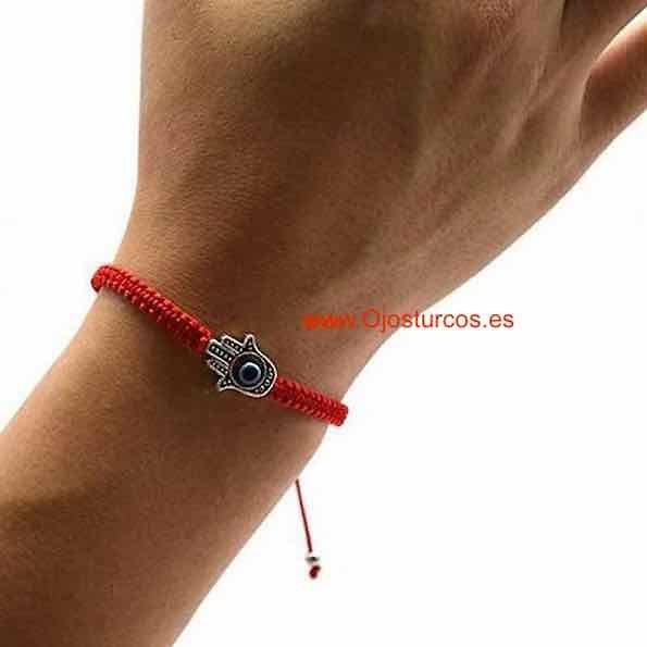 TURKISH EYE BRACELET WITHIN THE HAND OF FATIMA WITH RED CORD 