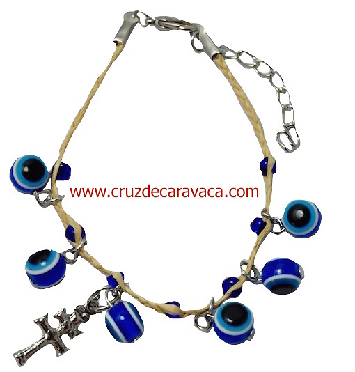 TURKISH EYE GLASS AND CROCE DI CARAVACA IN BRACELET HANMADE 