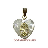 CARAVACA CROSS MEDAL GOLD AND HEART NACRE