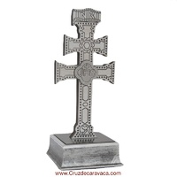 CARAVACA CROSS WITH BASE AND A HOLLOW CARVED RELIEF