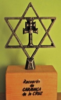 CARAVACA CROSS WITH STAR OF KING DAVID ON NATURAL WOOD BASE