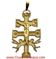 CARAVACA CROSS YELLOW AND WHITE GOLD WITH ANGELS AND CHRIST A RELIEF