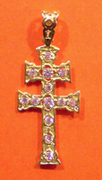 CROSS OF CARAVACA IN GOLD WHITH ZIRCONS 