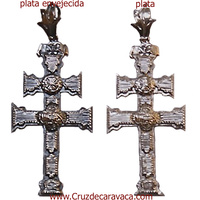 CROSS OF CARAVACA OF SILVER TO HANG A RELIEF TO TWO FACES