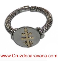 CROSS OF CARAVACA RING OF STEEL AND GOLD