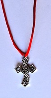 GOTHIC CROSS TO HANG WITH RED SILK CORD