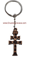 KEYCHAIN CROSS OF CARAVACA CARVED WOOD 