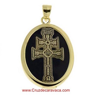 MEDAL CARAVACA CROSS MADE IN ONIX  AND SILVER GOLD PLATED