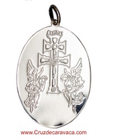 MEDAL CROSS CARAVACA WITH ANGELS SILVER  OVAL