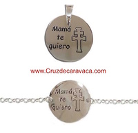 PENDANT OR BRACELET CROSS OF CARAVACA WITH THE LEGEND "I LOVE YOU MOM"