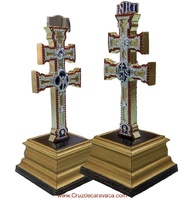 REPLICA CROSS OF CARAVACA WITH SWAROVSKI STONES ON A DOUBLE-SIDED BASE 