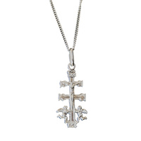 SILVER CURB CHAIN ​​AND CROSS WITH ANGELS CARAVACA