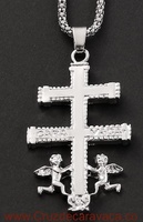 SILVER-PLATED CARAVACA CROSS WITH ANGELS AND MATCHING CORD