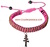 PULSERA CRUZ DE CARAVACA CON CRISTALES STRASS AJUSTABLE FUCSIA