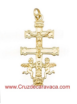 CRUZ DE CARAVACA CON ANGELES HECHA EN ORO 