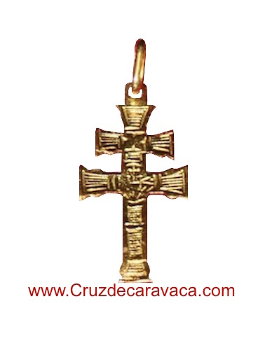 CRUZ DE CARAVACA DE ORO PARA COLGAR TALLADA A DOS CARAS 