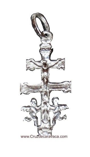 CRUZ DE CARAVACA DE PLATA CON ANGELES CRISTO Y LA VIRGEN 