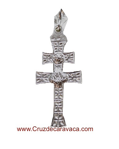 CRUZ DE CARAVACA DE PLATA DE LEY A RELIEVE A DOS CARAS 