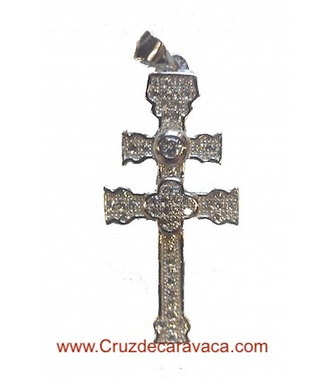 CRUZ DE CARAVACA DE PLATA DE LEY CON CIRCONITAS 