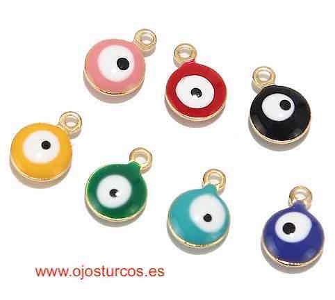 Ojos turcos para colgar de esmalte de colores sobre metal dorado 