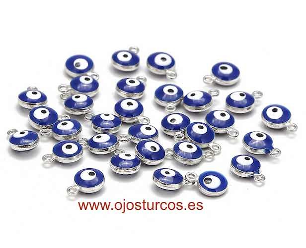 OJO TURCO PROTECTOR PARA COLGAR DE ESMALTE SOBRE METAL PLATEADO AZUL 