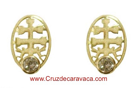 PENDIENTES CRUZ DE CARAVACA ORO DE BEBÉ CON CIRCONITA 