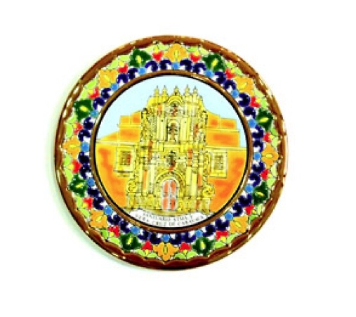 PLATO CASTILLO DE CARAVACA EN CERAMICA A CUERDA SECA 29 CMS 