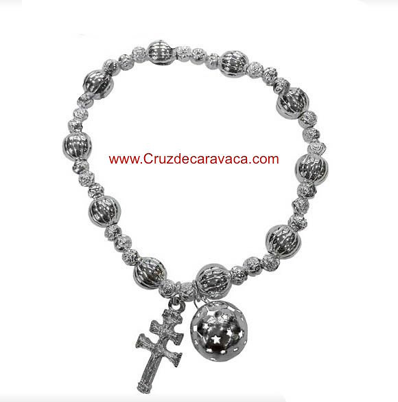 PULSERA CRUZ CARAVACA Y LLAMADOR DE ANGEL (ELÁSTICA) 