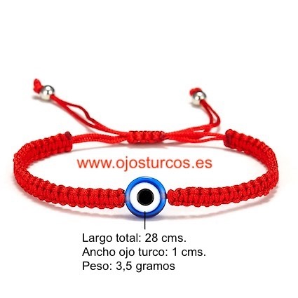 PULSERA DE CORDÓN ROJO TRENZADO EN CADENETA CON OJO TURCO PROTECTOR 