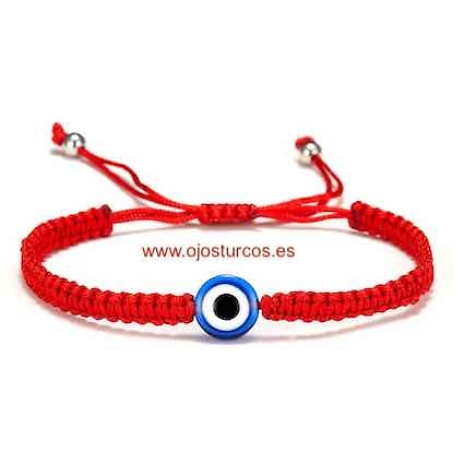 PULSERA DE CORDÓN ROJO TRENZADO EN CADENETA CON OJO TURCO PROTECTOR 