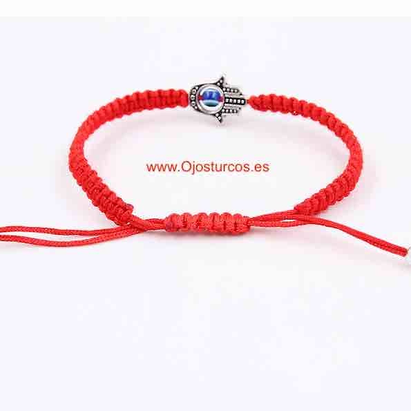 PULSERA DE OJO TURCO DENTRO DE MANO DE FÁTIMA CON CORDÓN ROJO 