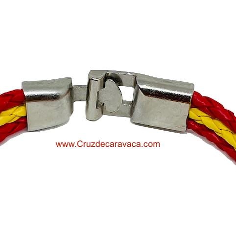 PULSERA TRENZADA CON-CRUZ-DE-CARAVACA Y BANDERA ESPAÑOLA 