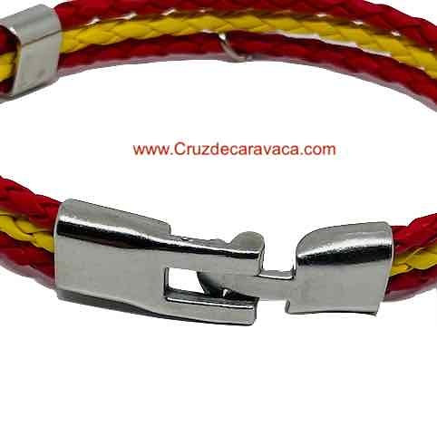 PULSERA TRENZADA CON-CRUZ-DE-CARAVACA Y BANDERA ESPAÑOLA 