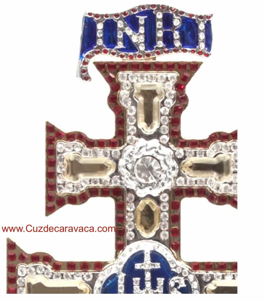 REPLICA CRUZ DE CARAVACA CON PIEDRAS SWAROVSKI SOBRE PEANA 