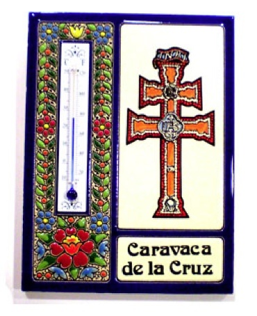 TERMOMETRO CRUZ DE CARAVACA ENMARCADO EN AZUL GR 