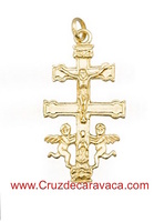 CRUZ DE CARAVACA CON ANGELES HECHA EN  ORO