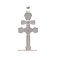 CRUZ DE CARAVACA DE PLATA DE LEY CON CIRCONITAS