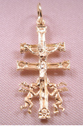 CRUZ DE CARAVACA ORO CON ANGELES Y CRISTO PARA COLGAR