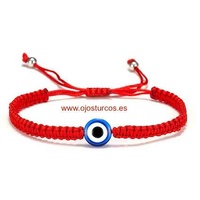 PULSERA DE CORDÓN ROJO  TRENZADO EN CADENETA CON OJO TURCO PROTECTOR