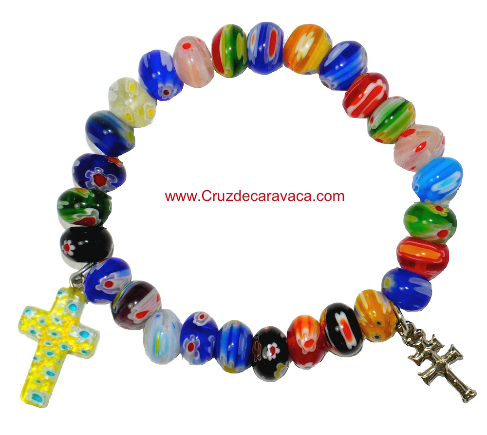 BRACCIALE CROCE DELLA CARAVACA E CRUZ LATINO CON CRISTAL DE MURANO 