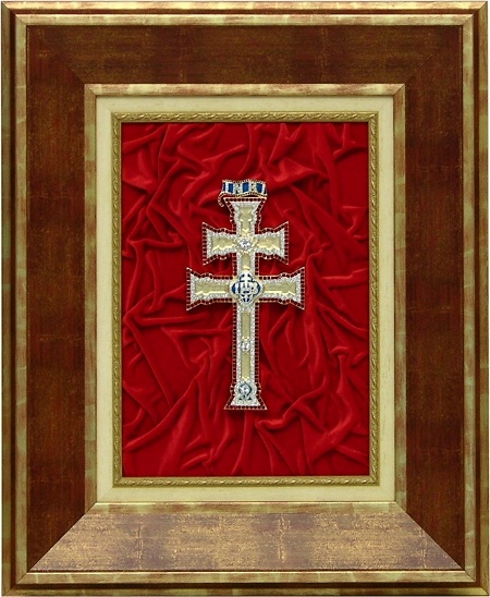 CROSS TABELLA Caravaca BAGNO oro e pietre preziose (REPLICA) SU LEGNO CORNICE 