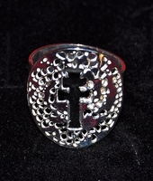 ANELLO CROCE DI CARAVACA D'ARGENTO, REGOLABILE DESIGN ARROTONDATO 