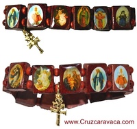 BRACCIALE CON CROCE CARAVACA  GESÚ E LA VERGINE  EN LEGNO