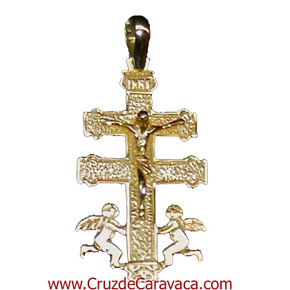 GOLDEN CROSS WITH CHRIST CARAVACA ANGELES 
