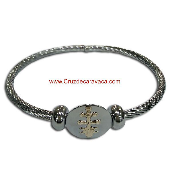 BRACELET CROSS OF CARAVACA MAKE IN STEEL ONE-CORD AND GOLD FOR WOMAN 